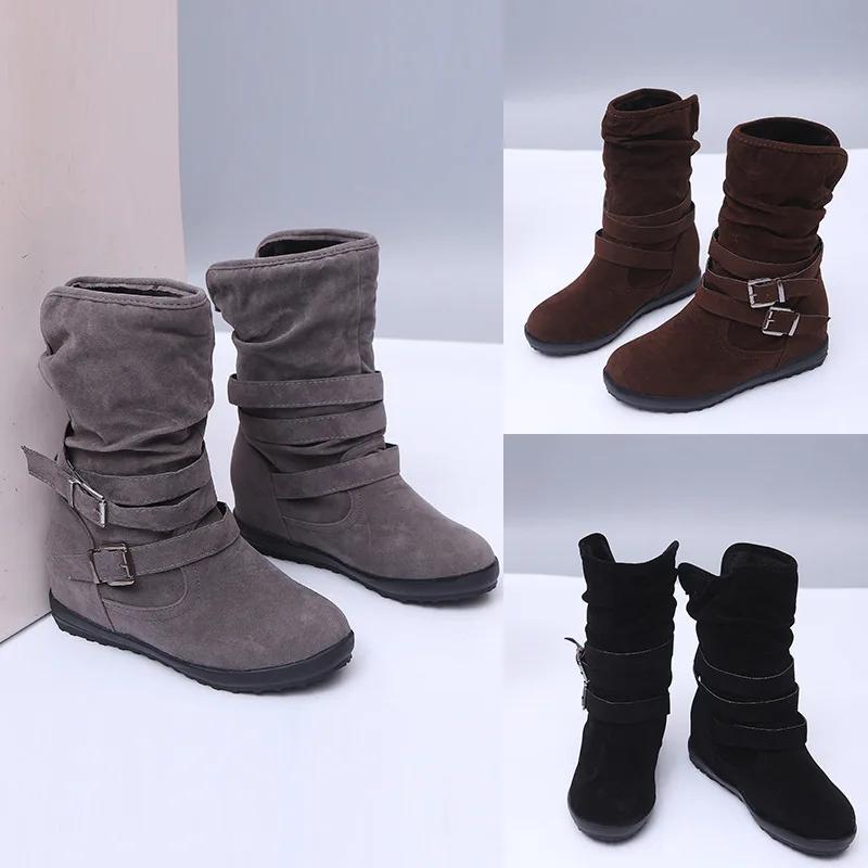 Fashion Women Boots Fashion Casual Ladies Shoes Boots Suede Leather Buckle Boots High Heeled Snow Shoes For Femme Ladies Shoes 691