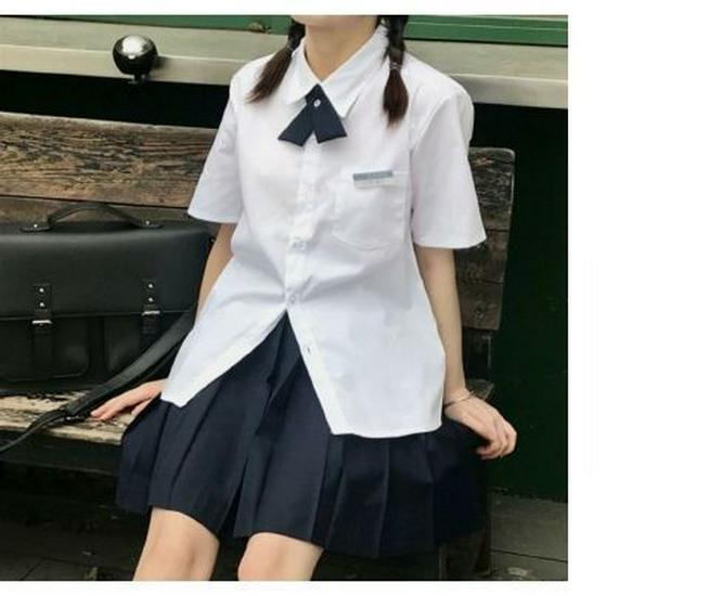Thai JK Basic Short-Sleeved Uniform Square Neck Shirt - Milk White