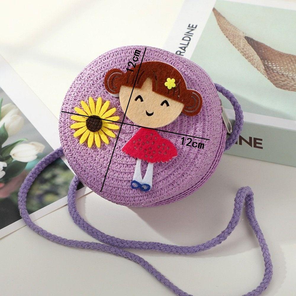 Creative Handmade Woven Straw Shoulder Bags Cute Lightweight Crossbody Bag Flower Beach Bag for Children