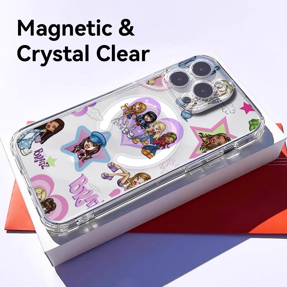 Fashion Girl B-BratzS Phone Case For iPhone 17 16 15 14 13 12 Pro Max Plus With Magnetic Crystal Clear Case Wireless Charge