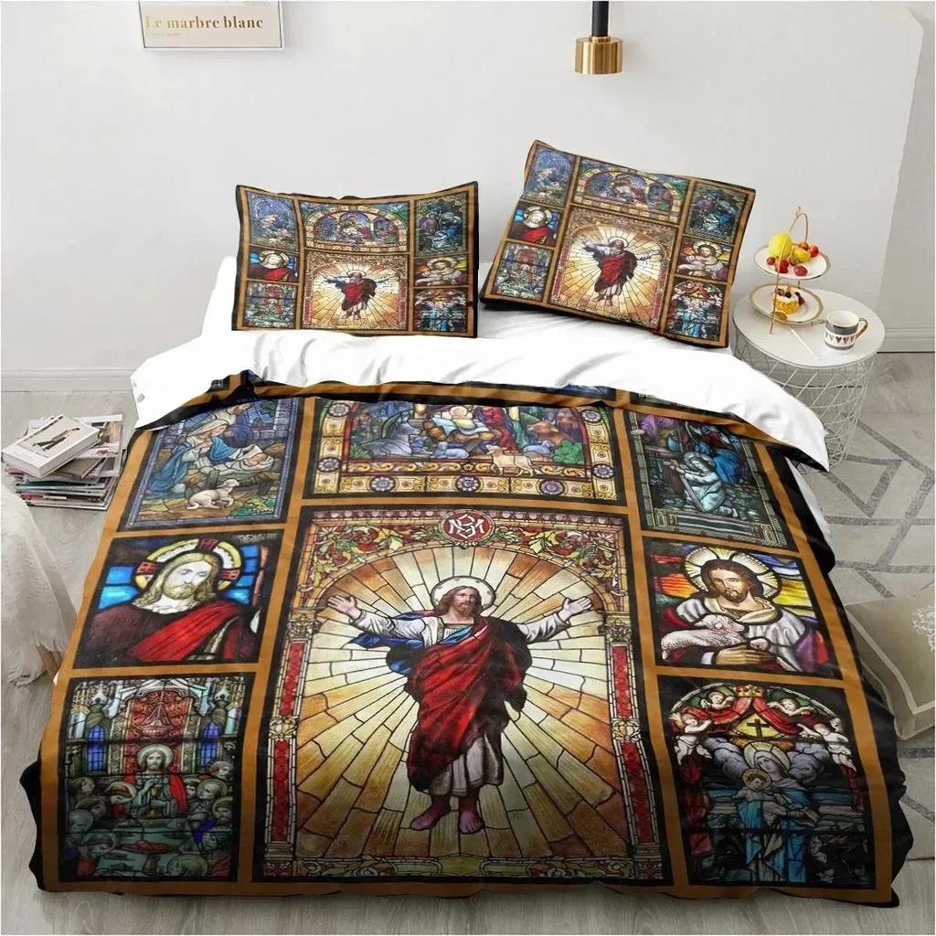 New Jesus Christ Church Mary Christian Religious Bedding Set Duvet Cover Soft Quilt Cover Pillowcase Comforter King Queen Size
