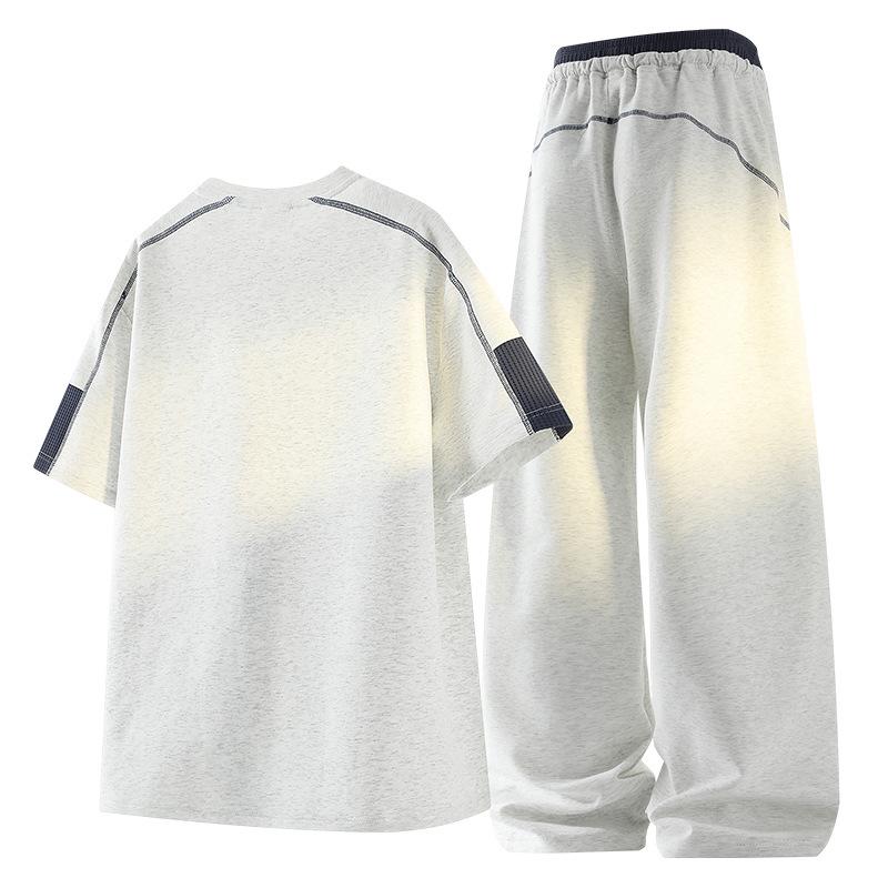 Summer 2026 Boys' Sports Suit: Short Sleeve T-Shirt & Long Pants Set for Junior High/High School