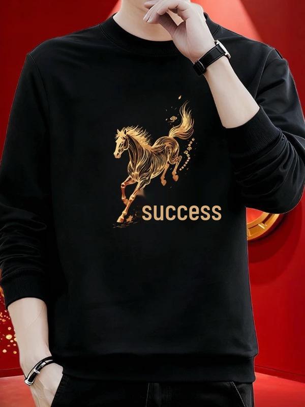 Men's 2026 Year of the Horse Chinese Red Hoodie - Trendy and Versatile Fashion Top