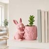 Mini Flowerpot 3D Printed Bunny Hugging Succulents Planter, Cute Rabbit Flower Pot with Embossed Planter Floral Body, Desk Decor for Office