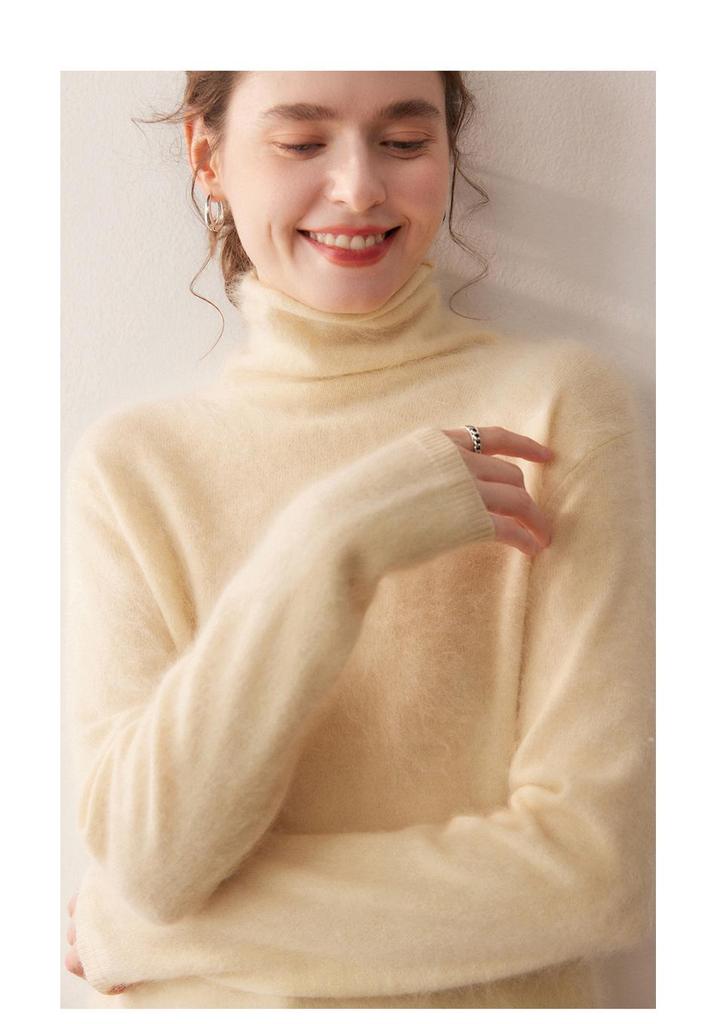 Women's 100% Pure Cashmere High Neck Sweater - Autumn/Winter Loose Knit, Warm Brushed Long Sleeve Design