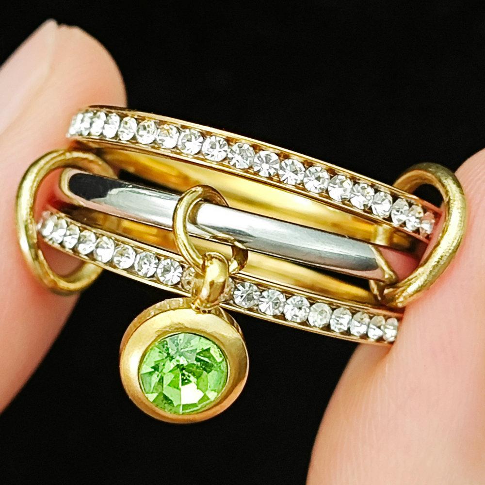 INS Trendy 12 Color Birthstone Charm Rings Stack Set Minimalist CZ Pendant Spinelli Ring For Women Girls Stainless Steel Jewelry