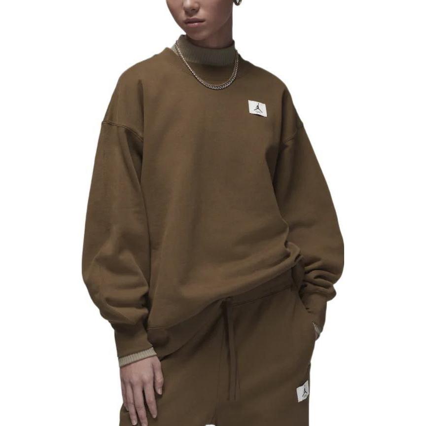 Jordan Logo Patch Solid Color Casual Loose Fleece-Lined Sweatshirt Women Tops Olive-Green DQ4600-385