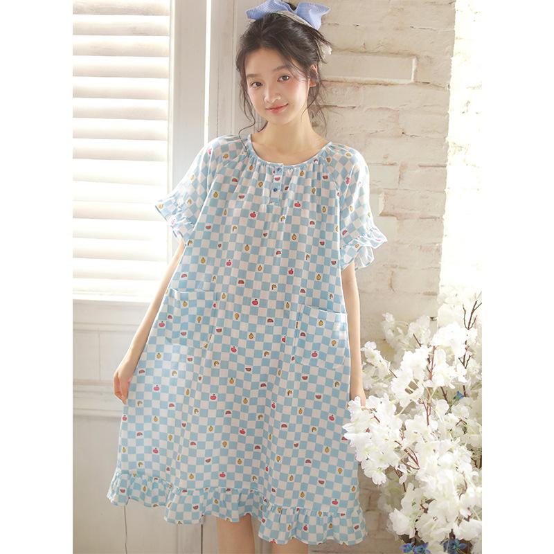 Summer New Pajamas Women's Pure Cotton Cotton Yarn Sweet Girl Summer Thin Can Wear Printed Home Nightdress 10