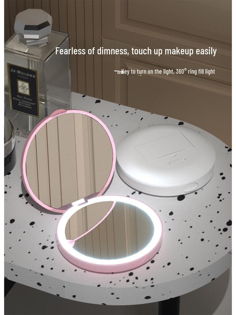 Portable LED Mini Makeup Mirror with Monochrome Light - Handheld and Battery Operated