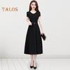 Summer Lady Dress Round Neck A-line Short Sleeves Slim Waist Plus Size Pure Color Slim Fit Mid-calf Length OL Commute Midi Dress