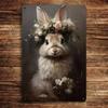 Vintage Easter Bunny Metal Wall Sign, Rabbit Flower Poster for Home Bar Decor