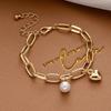 1pcs Gold-color Bracelet Ladies Simple Style Thick Cross Chain With Love Human Head Cross Pearl Pendant