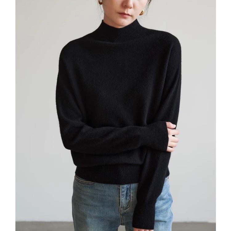 Women's Winter White Knitwear: Heavyweight Cashmere, Raccoon Fur, Half-High Neck Base Layer