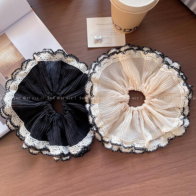 Französisch elegant romantisch kantenbesetztes Netz großes Darm-Haarband weiblich elegant gefranst Perle schadet dem Haar nicht und halb gebundenes Haar