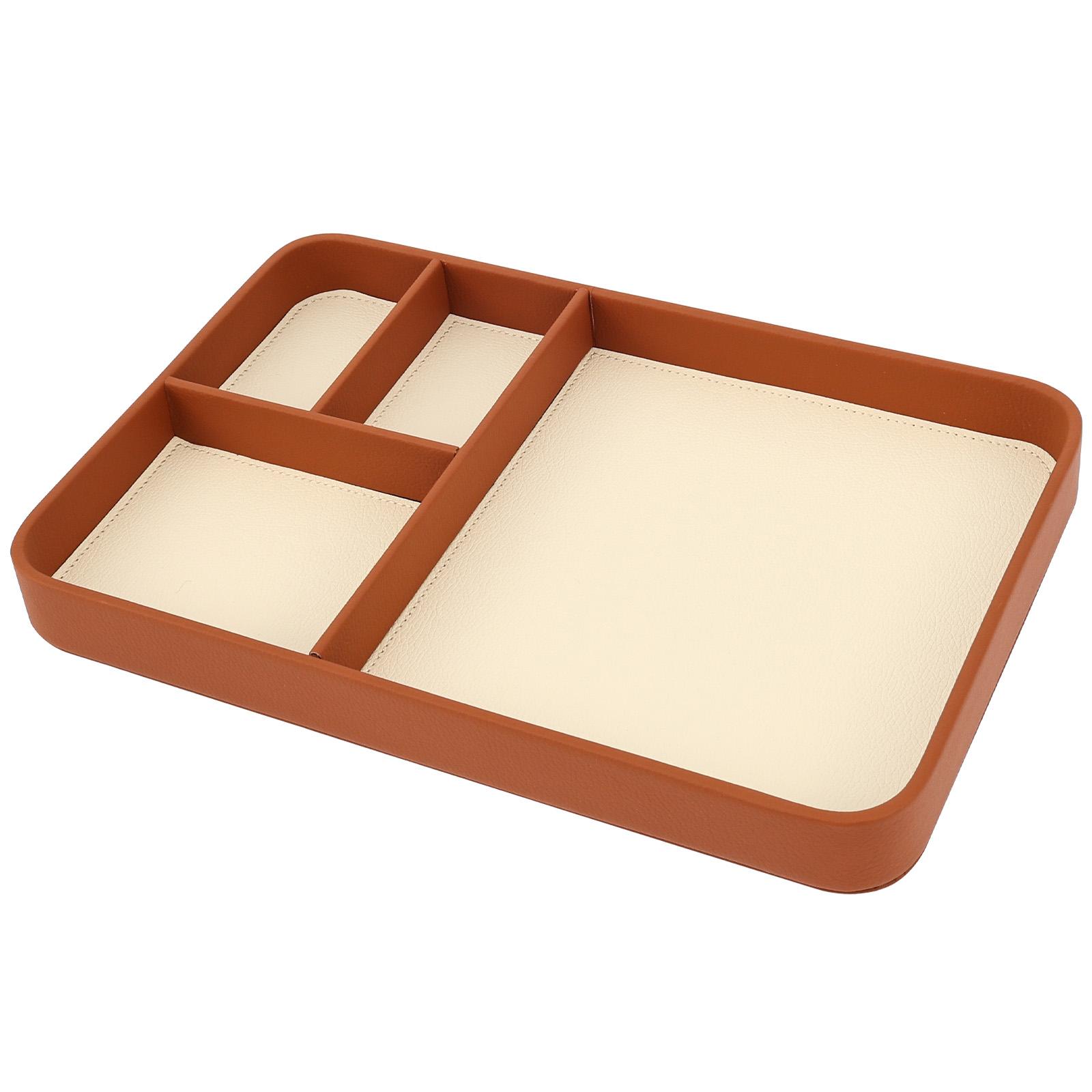 

PU Leather Tray Stylish Bedside Tray Entrance Area Plate Nightstand Organizer Bedside Caddy for Phone Keys Watch Wallet коричневый