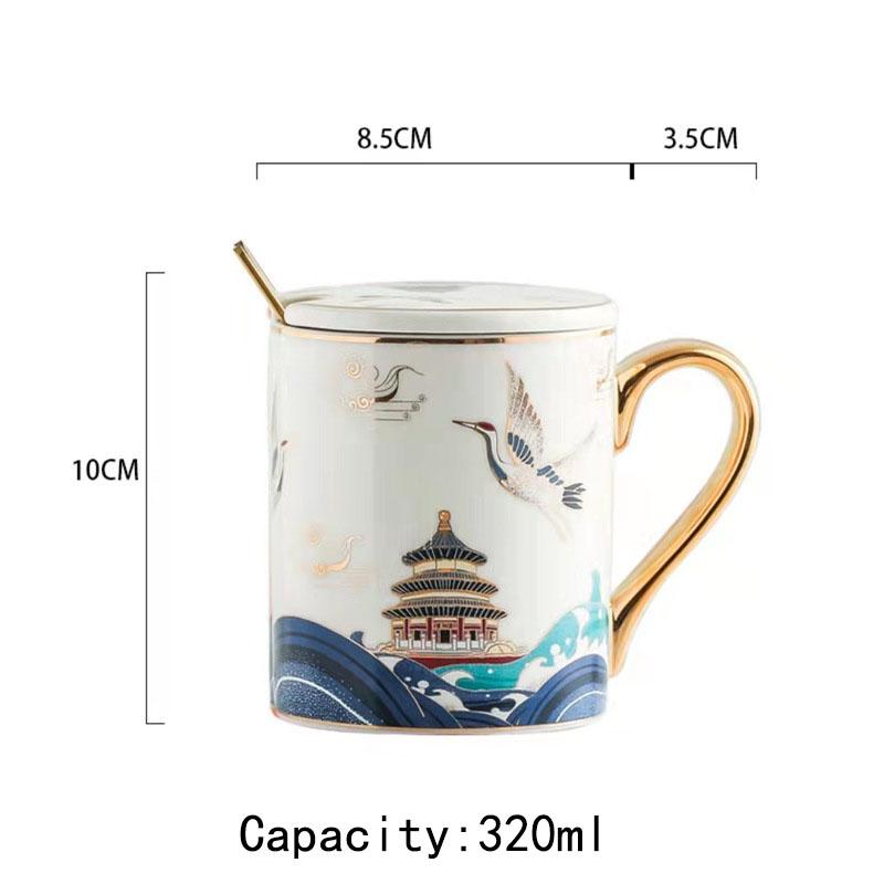 

Creative Chinese Style Large-Capacity Couple Coffee Tea Cup Water Cup National Tide Ceramic Cup with Lid Spoon 301-400ml белый