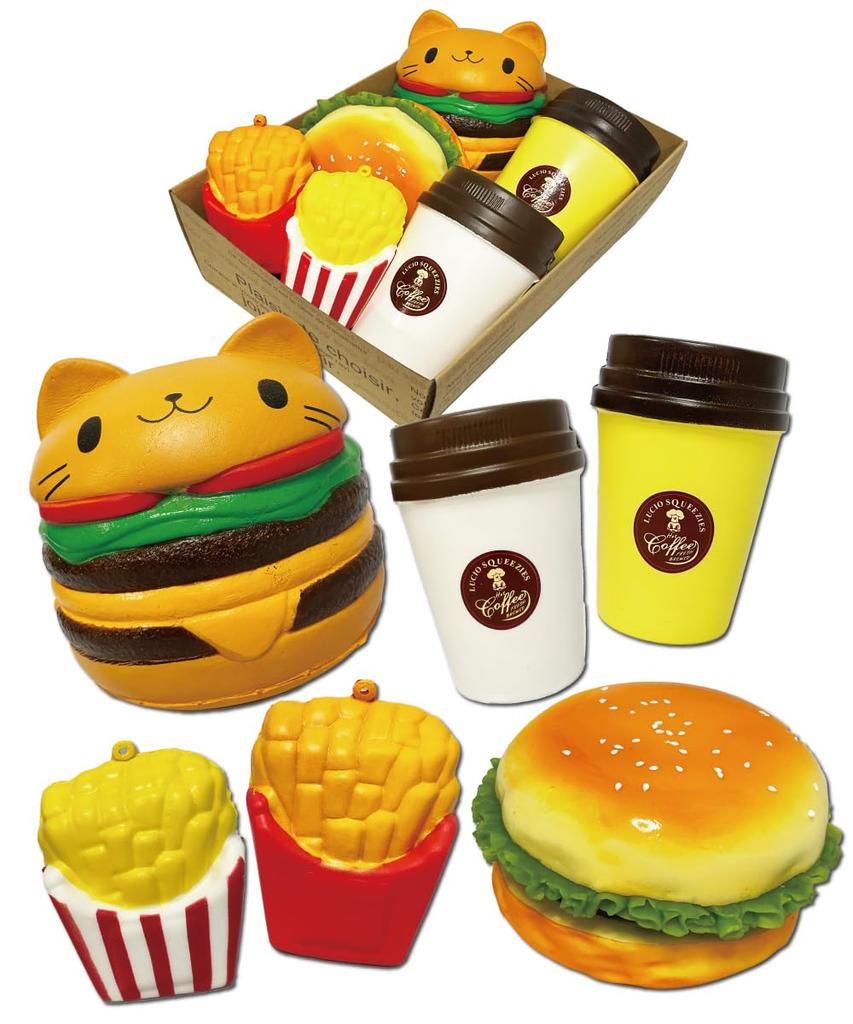 Jumbo Squishy Hamburger Set 6 Pieces Fluffy Honey Interior Big Squishy Squishy