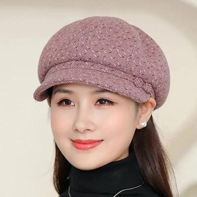 Spring and Autumn Hat Ladies Octagonal Hat Casual Wool Cap Warm Beret Autumn and Winter