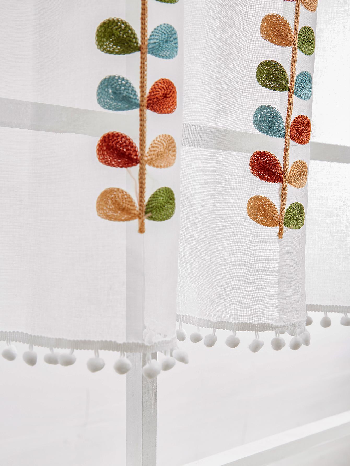 

White Embroidered Window Valance Sheer Curtain tree branch chiffon coffee curtain suitable for living room kitchen decoration 150x60cm&Fixed Pleat белый