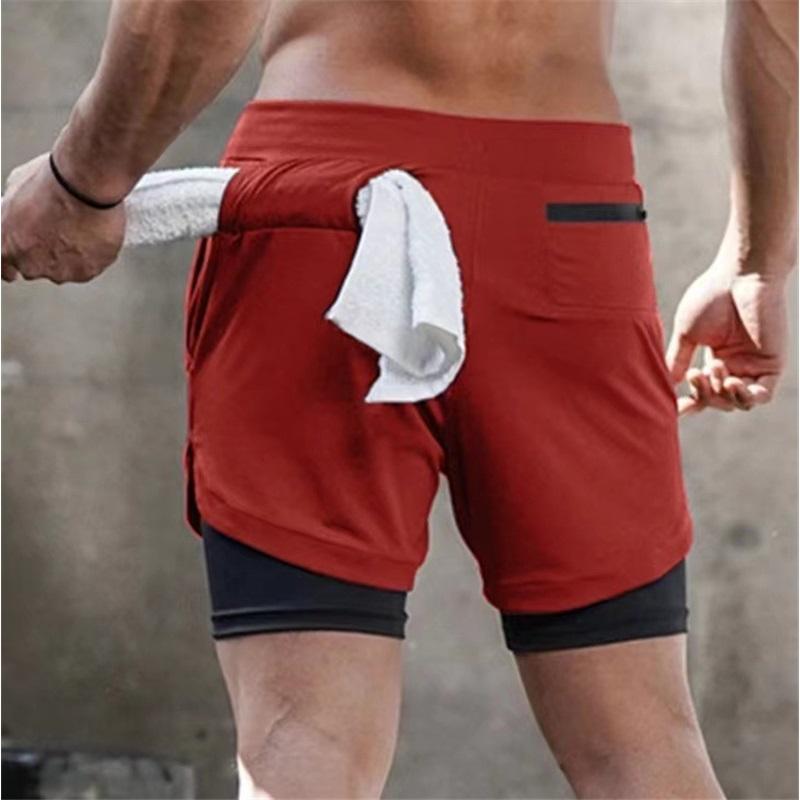 Herren Sommer Atmungsaktive und Schnelltrocknende Sporthose, Doppellagige Fitness Enganliegende Vier-Punkt-Shorts