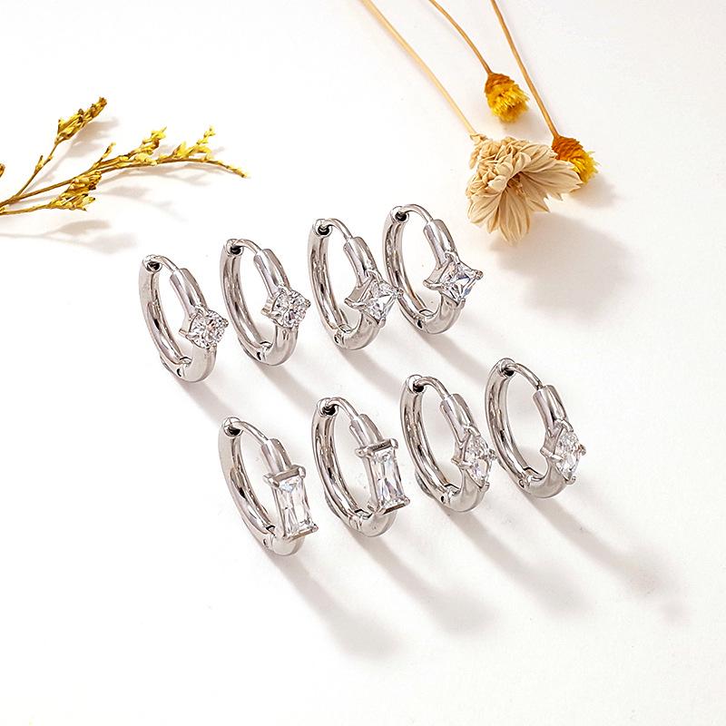 Gold-Plated Zircon Geometric Ear Cuffs - Chic Titanium Steel Earrings for Women in Light Luxury Style