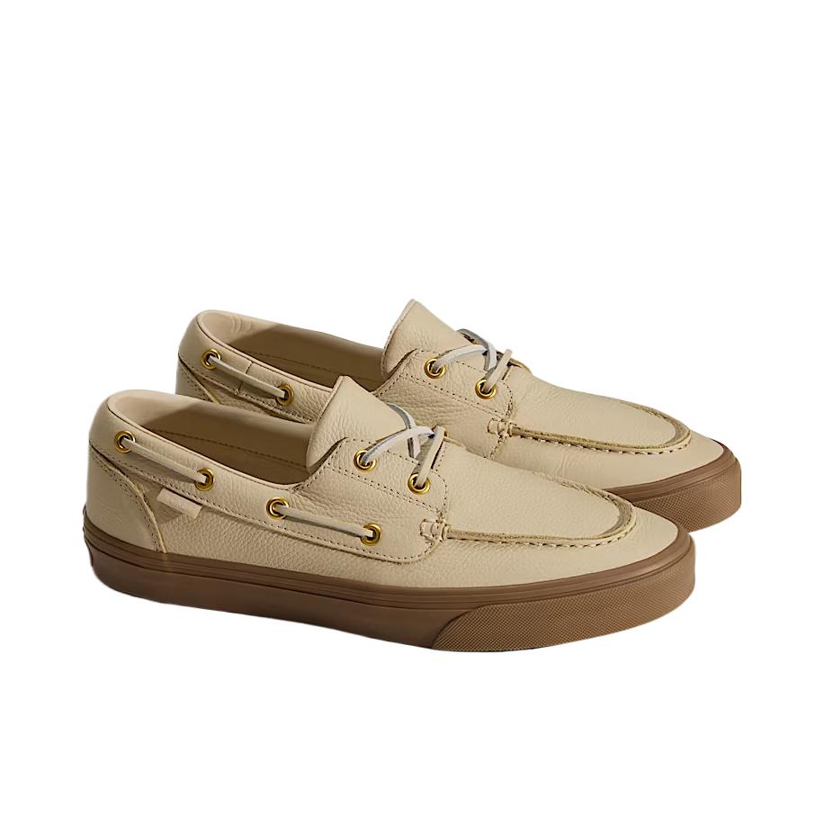 Vans 2 Eyelet Leather Comfortable Round Toe Flat Sneakers Unisex sneakers VN000Z11TAN