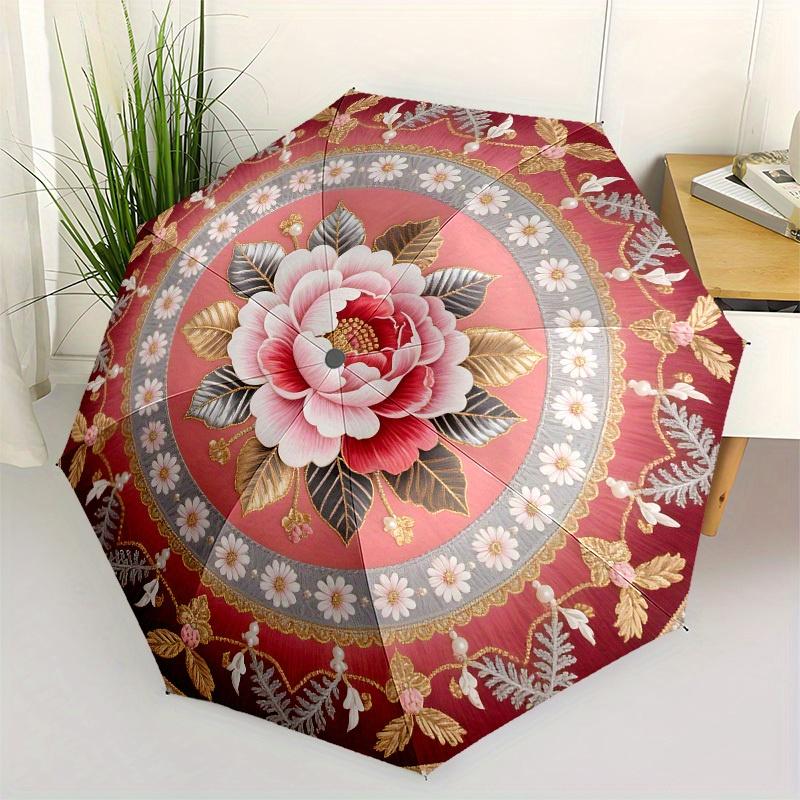 

1pc Floral Embroidery Artwork Umbrella with Plastic Handle,Suitable for All Seasons Home Travel Outdoor UmbrellaB1707