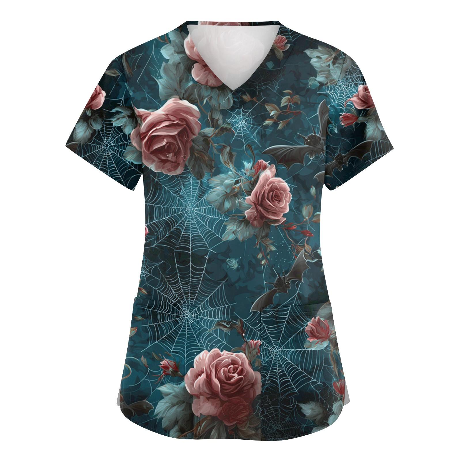 

Женская мода V-образный вырез короткий рукав комбинезон с карманами принт топы одежда XXXXL