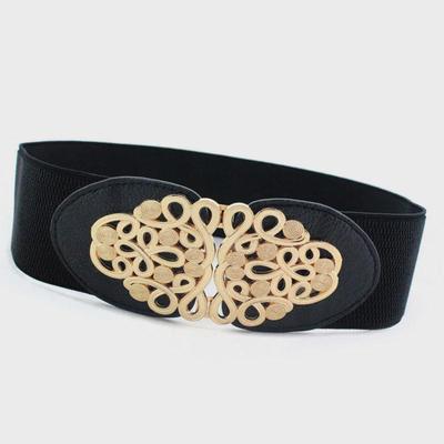 Women's Versatile Black Elastic Waist Belt: Wide Decorative Design, 20 Styles Available, Single Piece Delivery