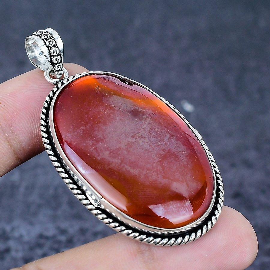 Carnelian Gemstone 925 Sterling Silver Jewelry Pendant 2.36"