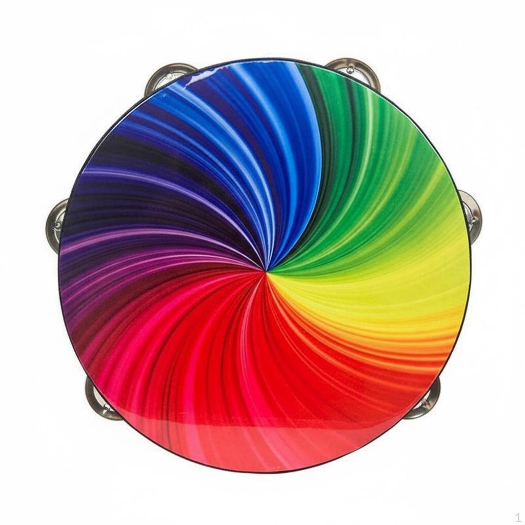Jingling Tambourine Traditional Artistic Print Headed Educational Toy Dance Accessory for