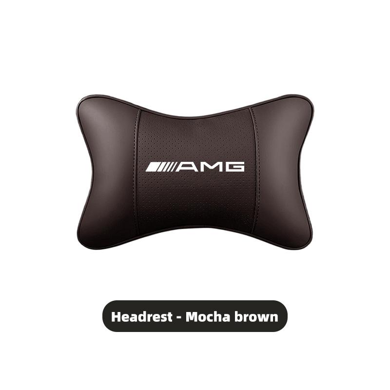 IXEA6 Car Seat Leather Headrest Lumbar Support Cushion Tire Valve Cap For Mercedes Benz AMG E S C A B Class GLE GLS CLA CLE GLC CLS