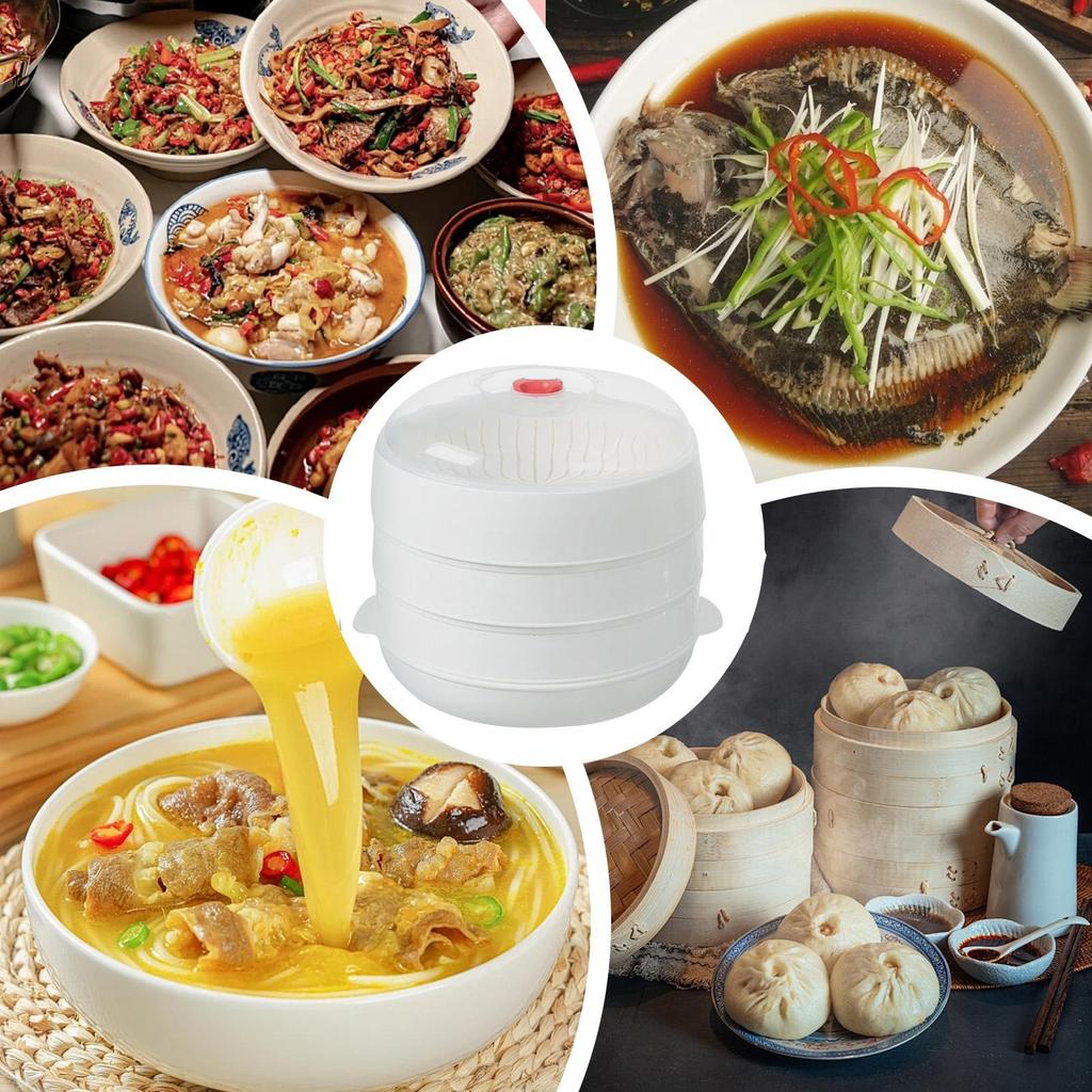 Microwave Steamer with Lid and Tray Kitchen Vegetable Steamer Kitchen Cookware for Heating Meals Pasta Dumpling Meat Bacon Corn