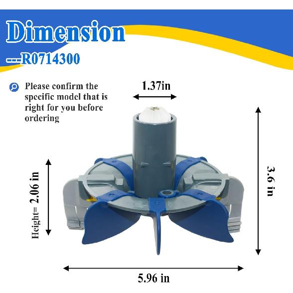 2Pcs R0714300 Cyclonic Scrubbing Turbine Assembly Part with Rotating Brushes, for MX6/MX8 Pool Cleaner