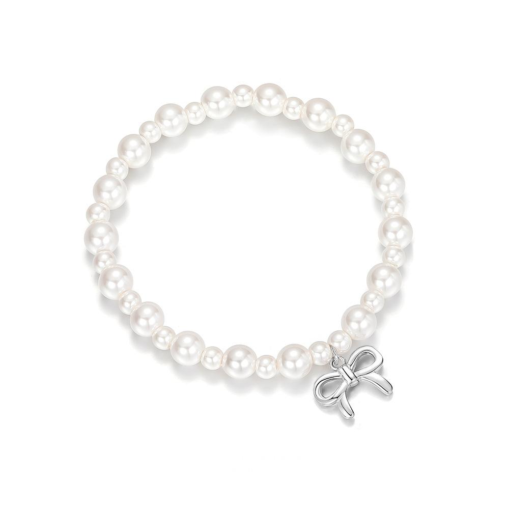 

S999 Sterling Silver Glass Pearl Bow Pendant Bracelet for Women French Style High-quality Exquisite Jewelry Gift