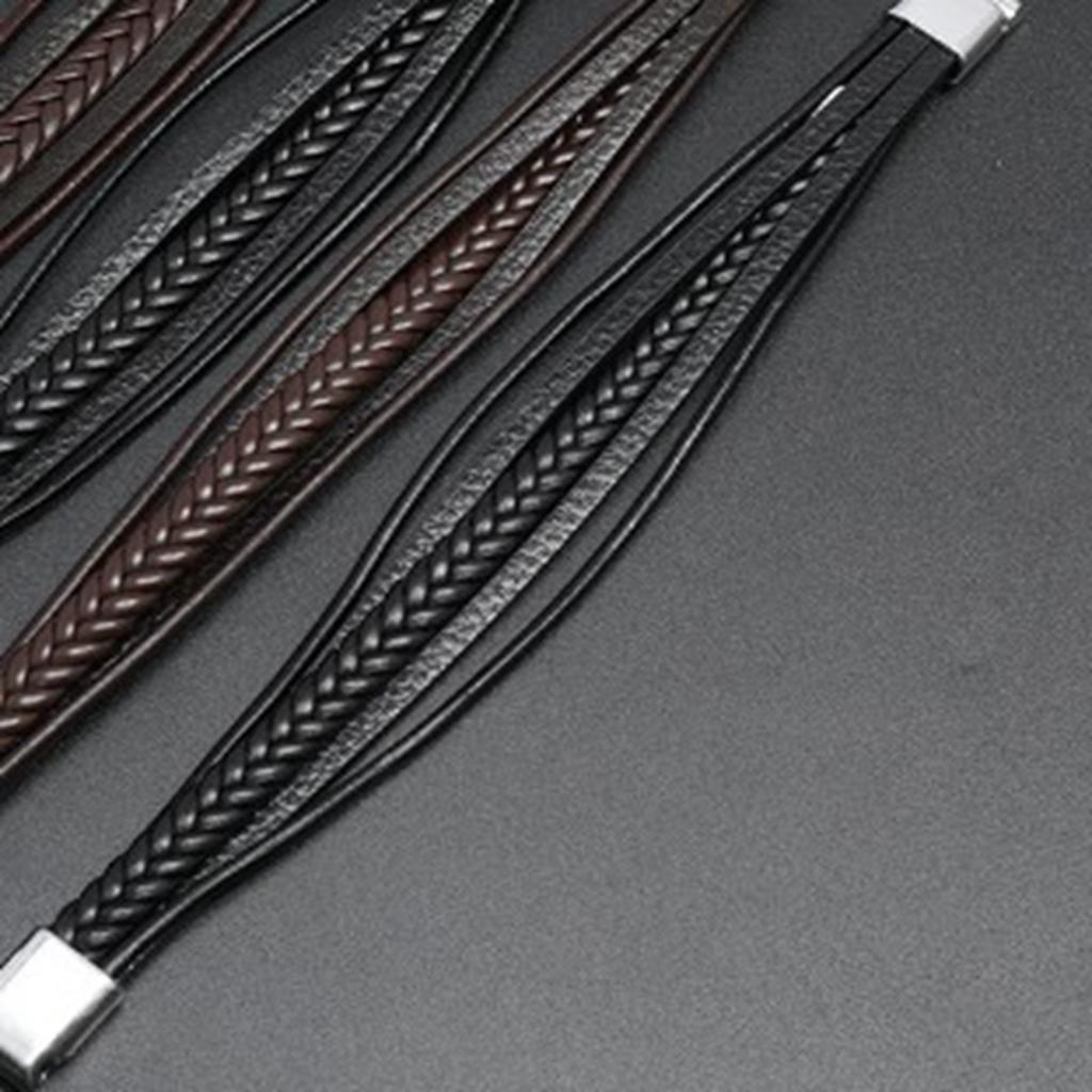 PU Leather Braided Bracelet Men Black Simple Fashionable Alloy Buckle Woven Bracelet Jewelry Accessory