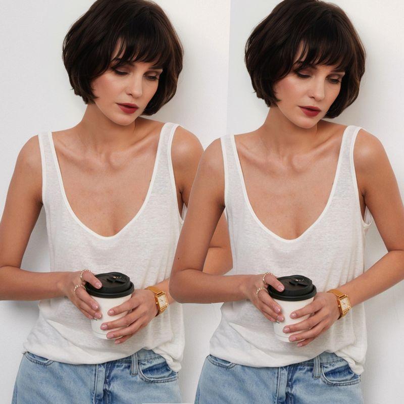 Linen French Style UK Spaghetti Strap Cotton Top Cami Sexy White U Collar Thread Export Brown