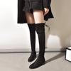 Autumn/Winter Women's Elastic Boots - New Soft Leather Knight Boots with Thick Heels, Round Toe, and Medium Height.