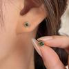 Small Green Square Ear Studs for Women, Geometric Japanese and Korean Simple Style Earrings, Comfortable To Wear While Sleeping
