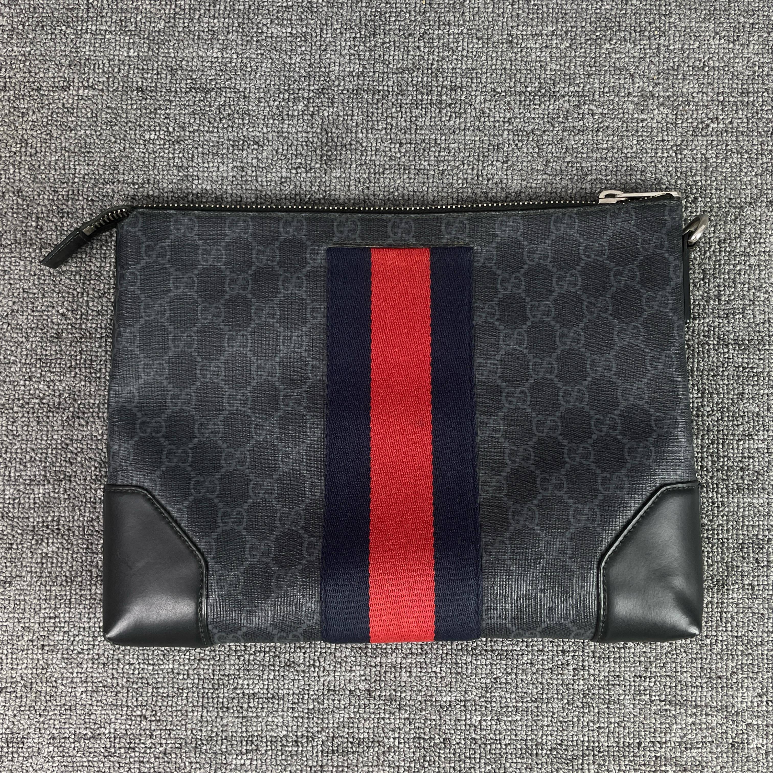 [Pre-Owned] Ophidia Logo Stripe Web Canvas And Leather Clutch - Very Good #E2D4QZ ONE SIZE