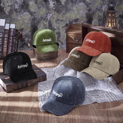 Casquette de baseball rétro en velours côtelé pour hommes et femmes, avec lettres brodées, rue cent, couleur unie, nouvelle collection automne et hiver