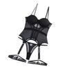 Lingerie European and American sexy lingerie women's ultra-thin mesh gathered bra leg ring three-piece set