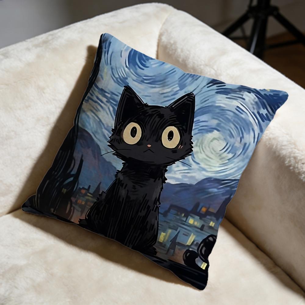 Sternenhimmel Katze Kissenbezug Weich Dekorativer Kissenbezug Geeignet für Schlafzimmer Sofa Auto Reisegebrauch
