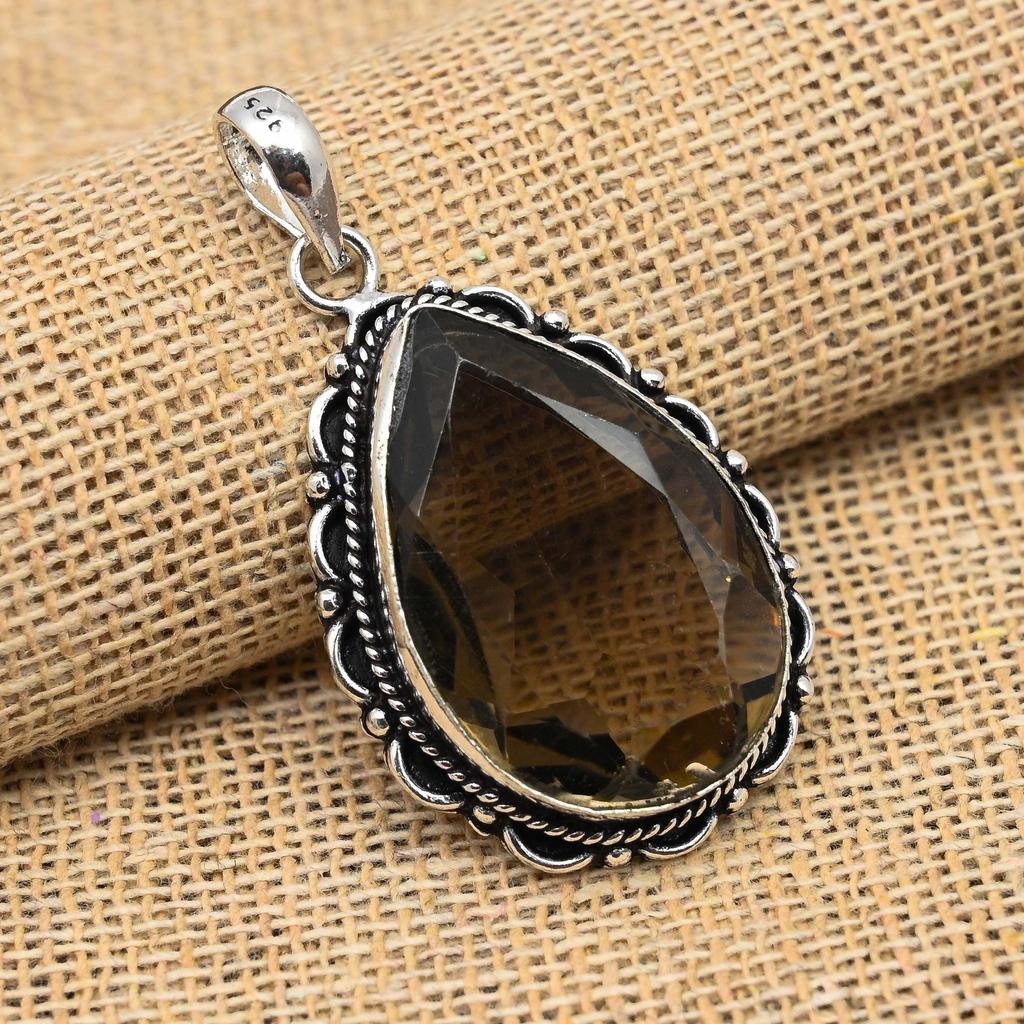 Rookkwarts Edelsteen Sieraden Handgemaakt 925 Sterling Zilver Hanger Voor Huwelijksgeschenk