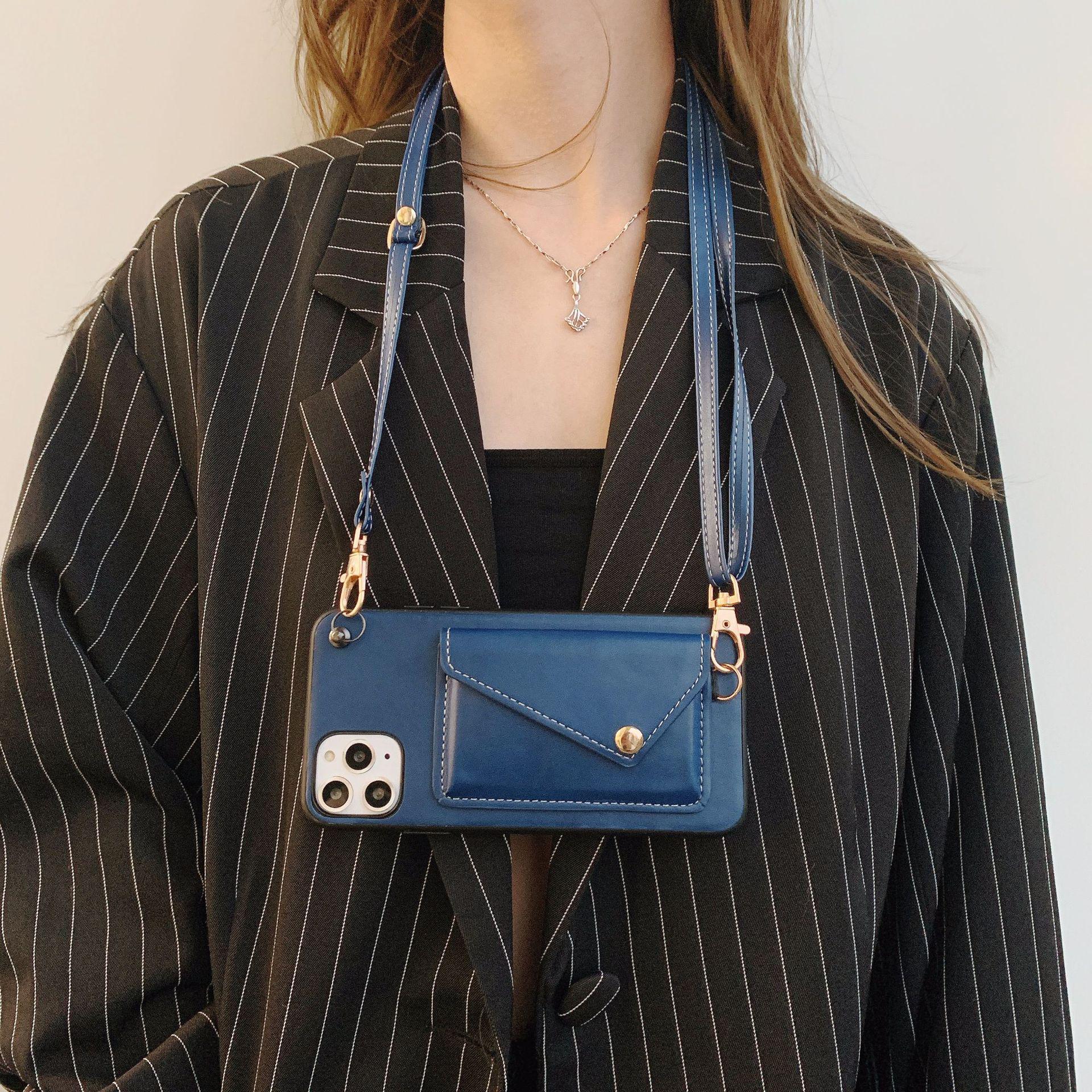 

Кожаный кошелек-кроссбоди, чехол-картхолдер для iPhone 13/15 Pro Max iPhone 15 синий