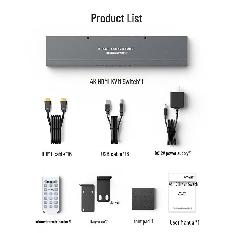 MT-viki 16-Port 4K HDMI USB KVM Switch
