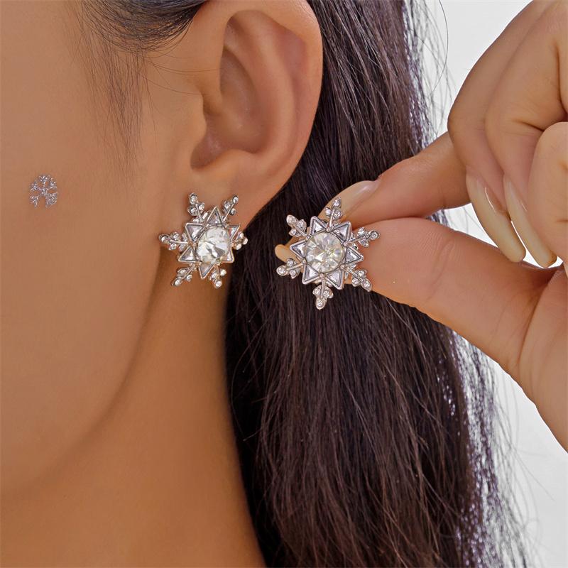 New Elegant Shiny Rhinestone Snowflake Drop Earring for Women Shiny Crystal Zircon Flower Dangle Earring Christmas Party Jewelry