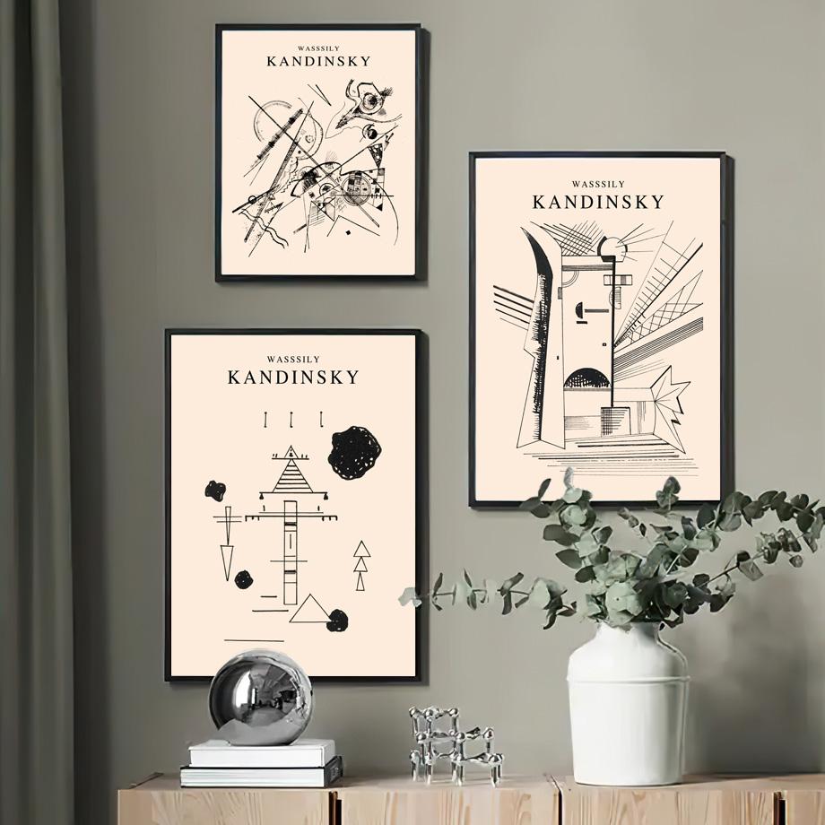Geometry Lines Cat Works Posters and Prints Vintage Kandinsky Abstract Wall Art Picture Canvas Painting Living Room Home Decor