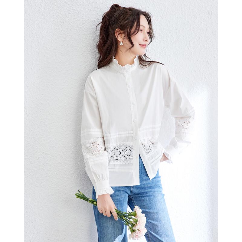 TERRE BLEUE Women's Lace-Patch Casual Shirt
