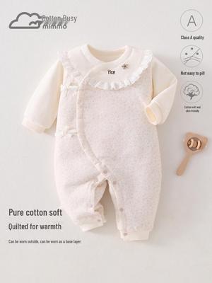 Combinaison Bébé Épaisse 100% Coton, Sans Couture Classe A, Combinaison Chaude Automne/Hiver pour Nouveau-nés
